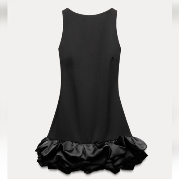 Zara Elegant Black Dress with Ruffle Hem - Picture 1 of 2